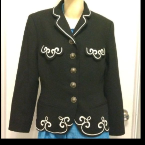 ❤️HAIRSTON ROBERSON Black and White Western Jacket 5 Concho Buttons Size 6 - Picture 1 of 9